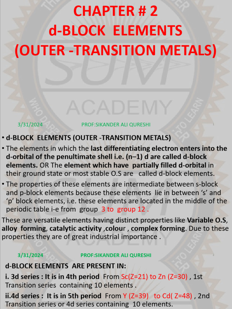 Understanding d-Block Elements and Their Properties | PDF | Ligand ...