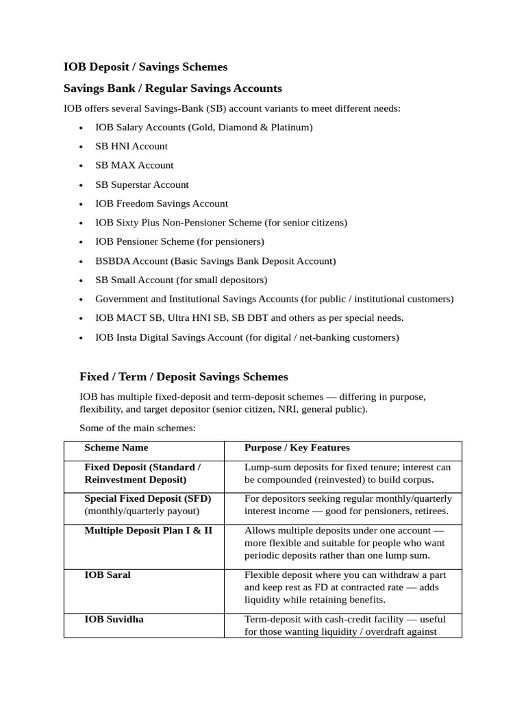 IOB Savings and Deposit Account Options | PDF | Debit Card | Savings ...