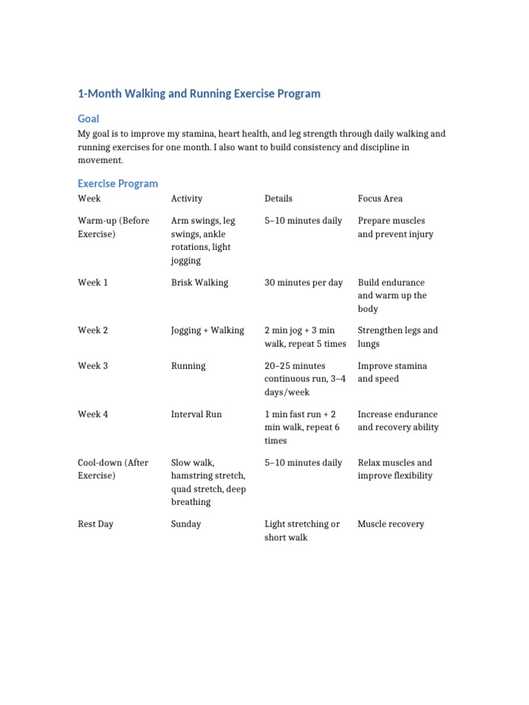 1-Month Walking & Running Plan | PDF