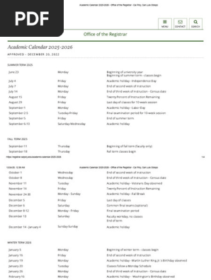 Academic Calendar 2025-2026 - Office of The Registrar - Cal ...