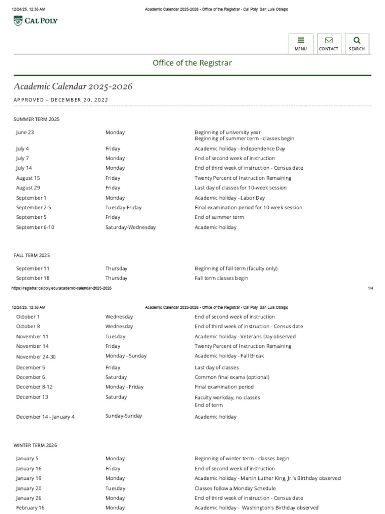 Cal Poly Academic Calendar 2025-2026 | PDF | Academic Term ...