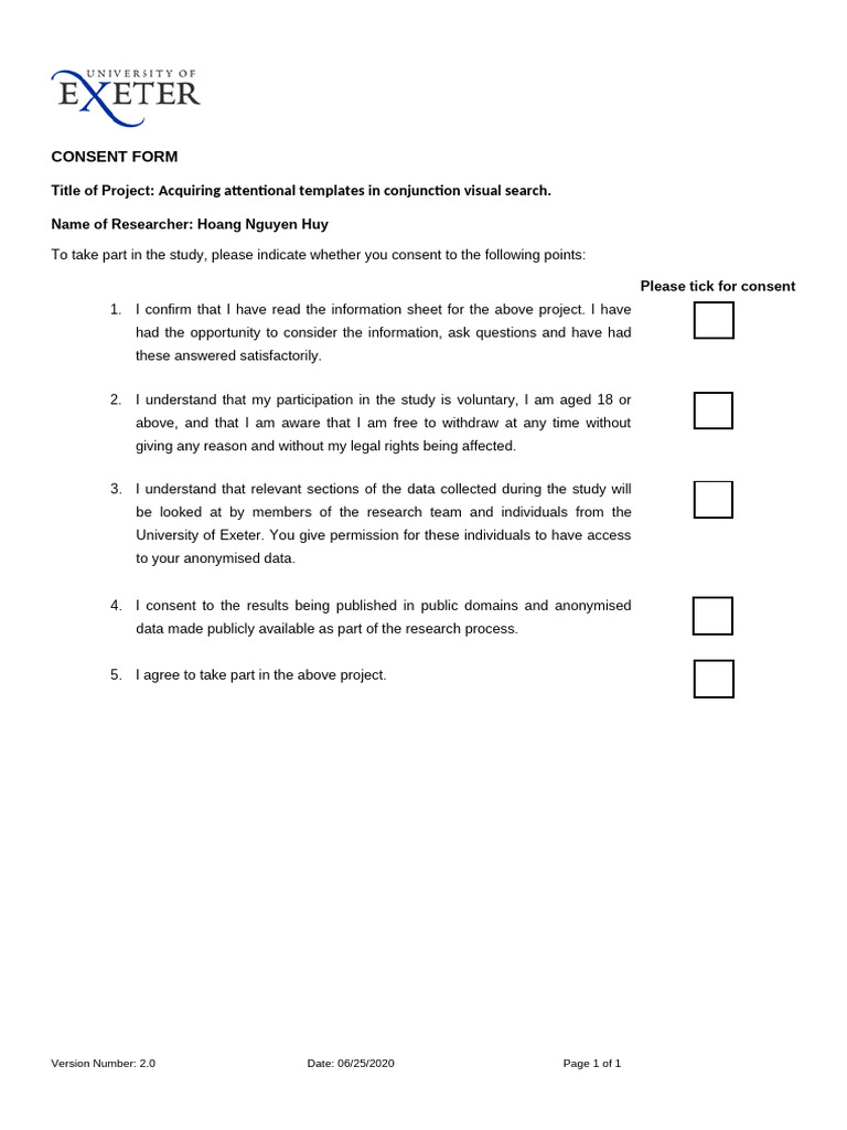 Consent Form for Visual Search Study | PDF