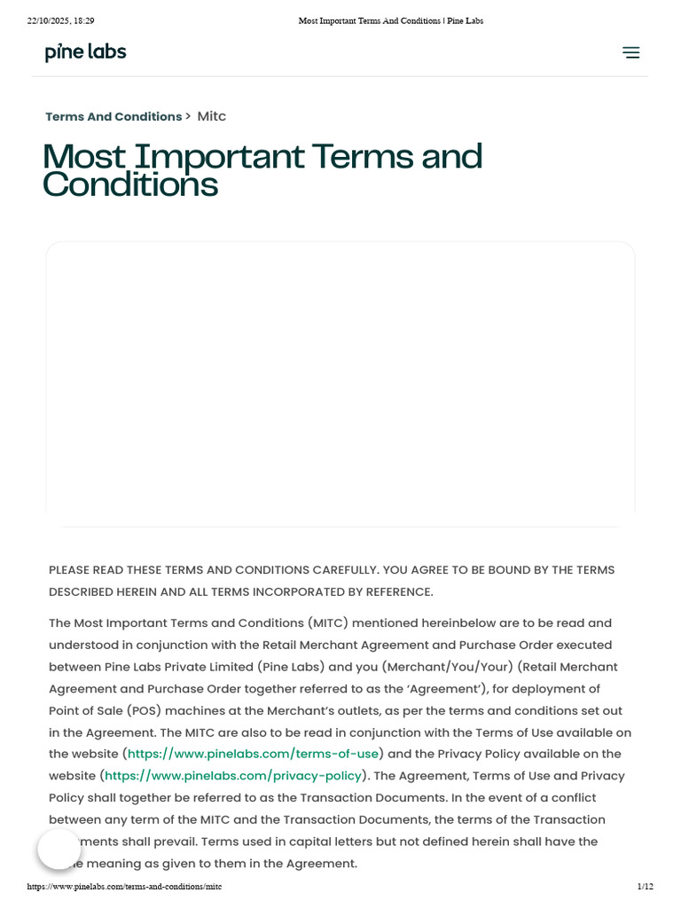 Pine Labs Merchant Terms & Conditions | PDF | Indemnity | Business Law