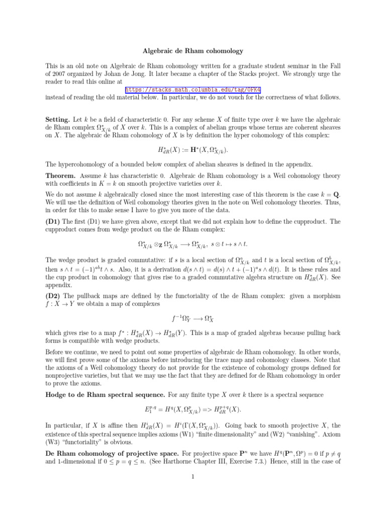 Algebraic de Rham Cohomology Overview | PDF | Mathematical Structures ...