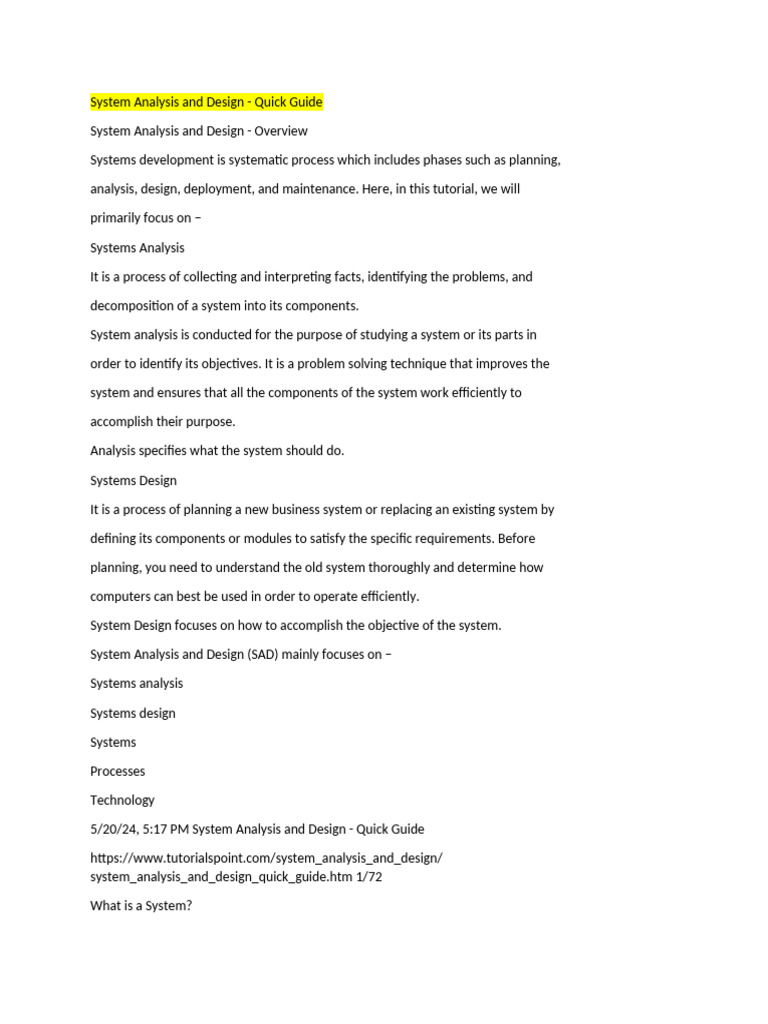 System Analysis and Design Overview Guide | PDF | System | Feedback
