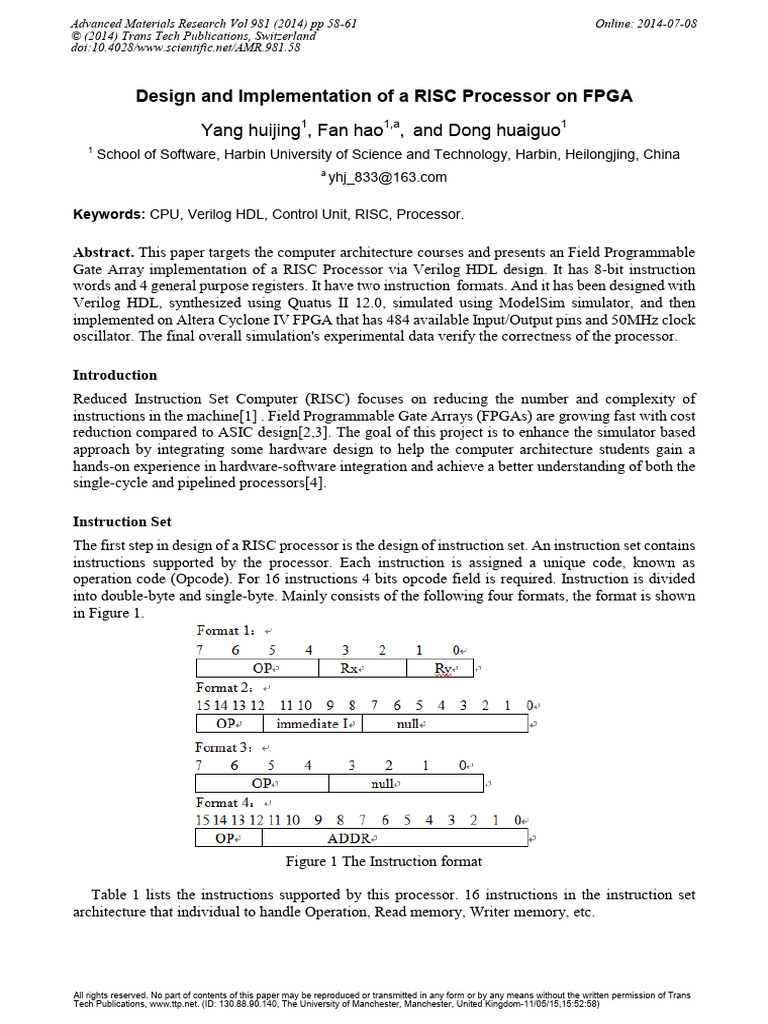 RISC Processor Design on FPGA Using Verilog | PDF | Field Programmable ...