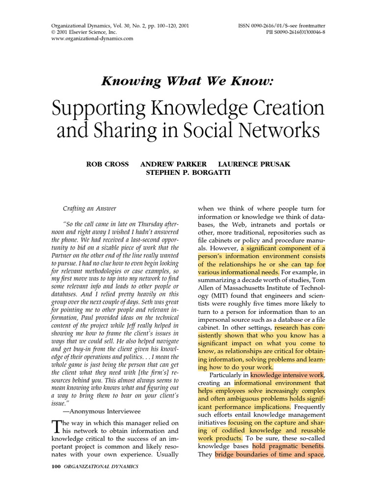 Enhancing Knowledge Sharing in Networks | PDF | Social Network | Knowledge