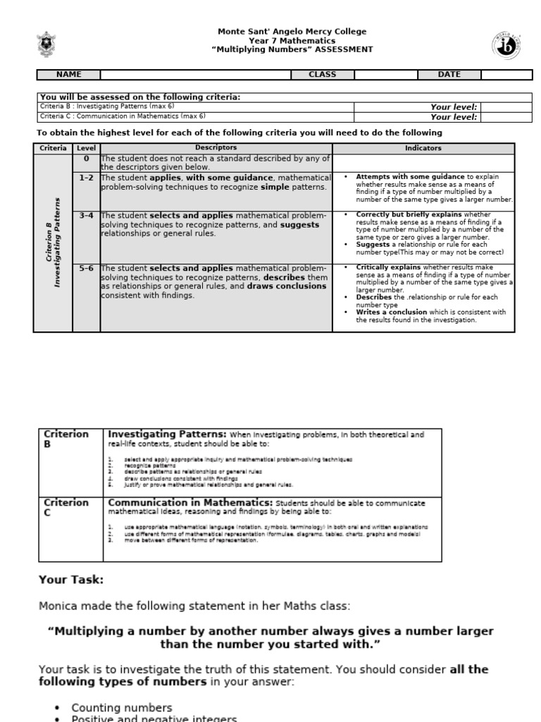 Multiplying Numbers Crit B and C | PDF | Numbers | Mathematics
