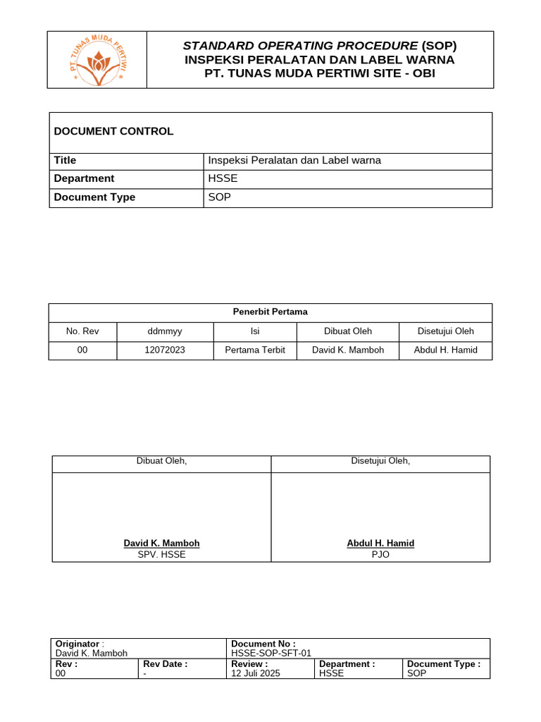 SOP Inspeksi Peralatan dan Label Warna | PDF