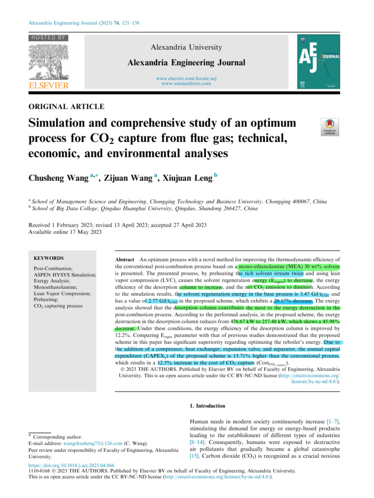 Simulation and Comprehensive Study of An Optimum Process For CO2 ...
