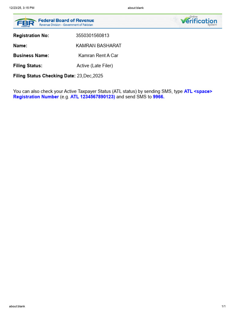 Kamran Rent A Car Registration Details | PDF