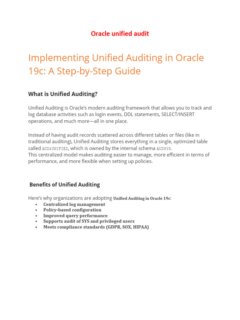 Enable Unified Auditing in Oracle 19c | PDF | Databases | Software