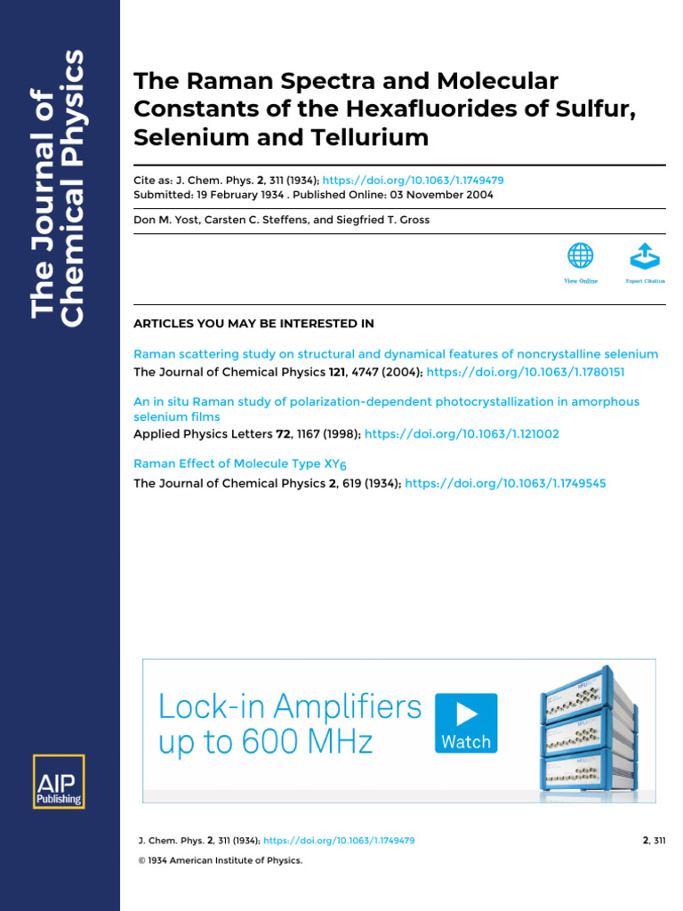 Raman Spectra of Sulfur, Selenium, Tellurium Hexafluorides | PDF ...