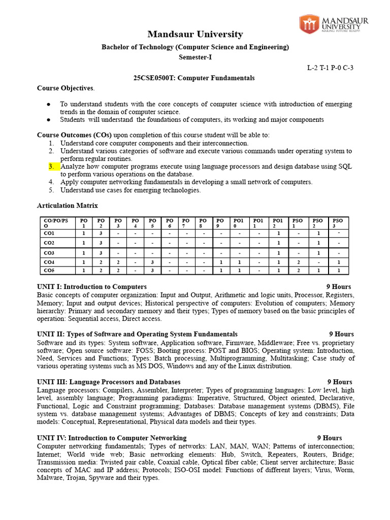 Computer Fundamentals Course Overview | PDF | Databases | Computing