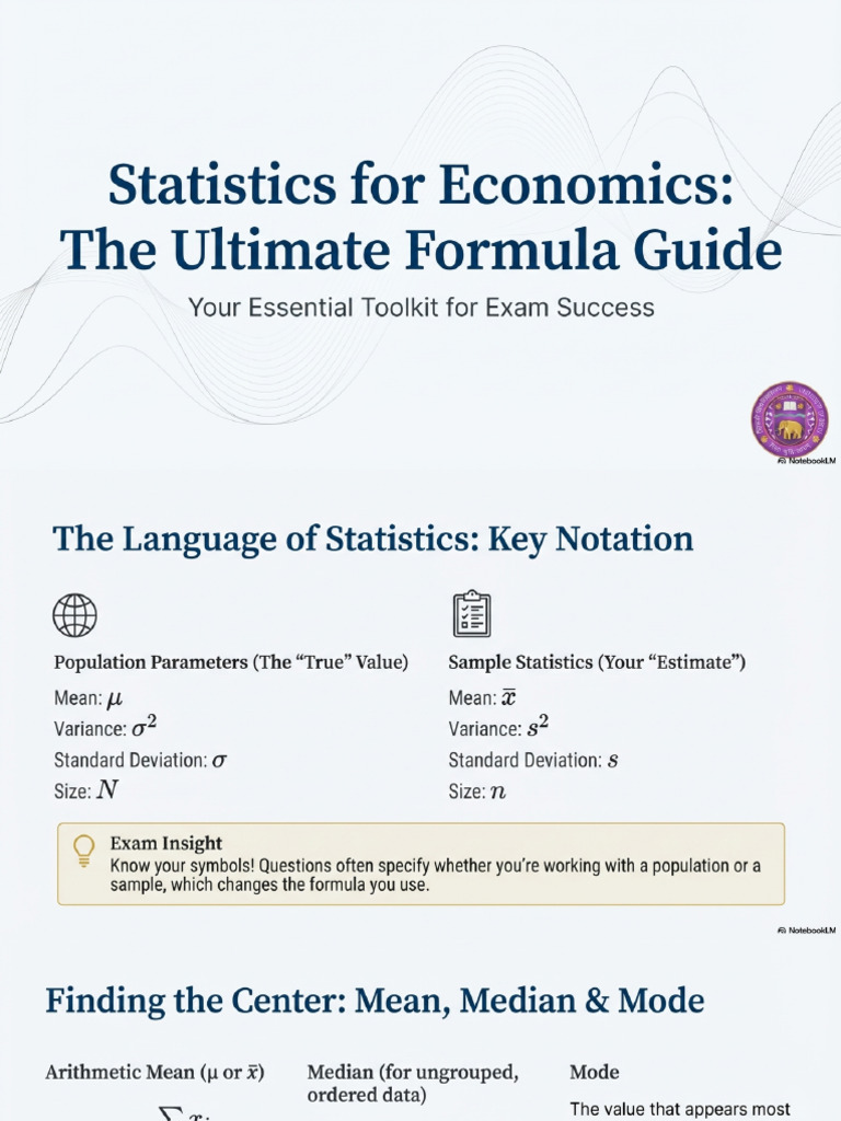 Statistics Formulas For Economics Exams RAHISH | PDF