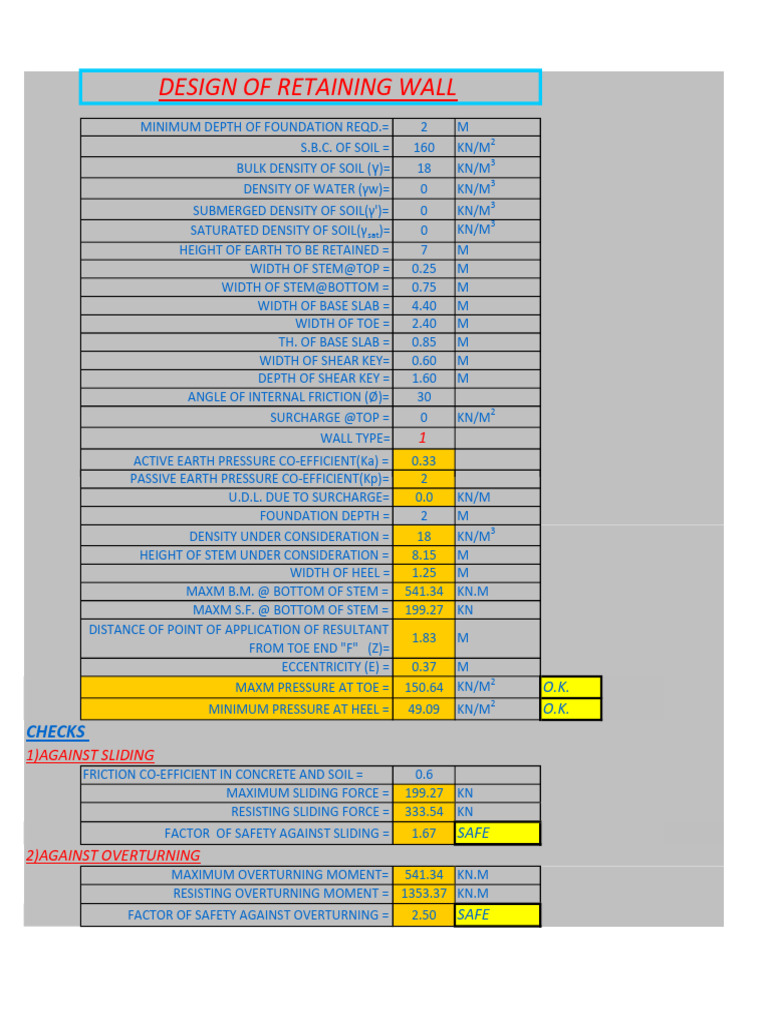 Design Report 7.0M Retaining Wall (Wall-2) | PDF | Structural ...