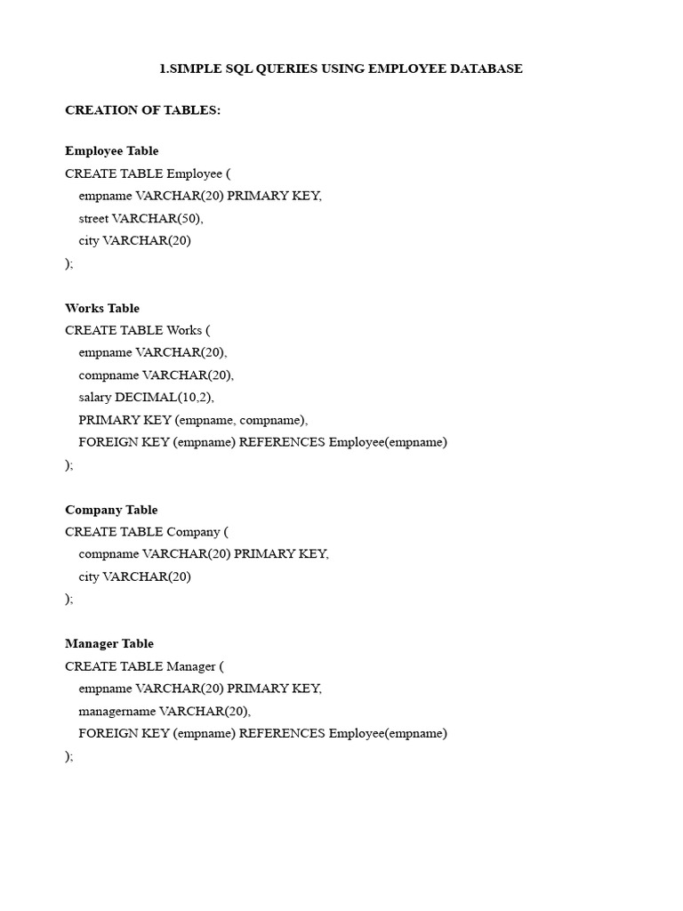 SQL Queries for Employee Database Management | PDF | Relational ...