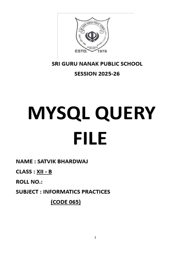 MySQL Query Practical File for Class XII | PDF | Data Management ...