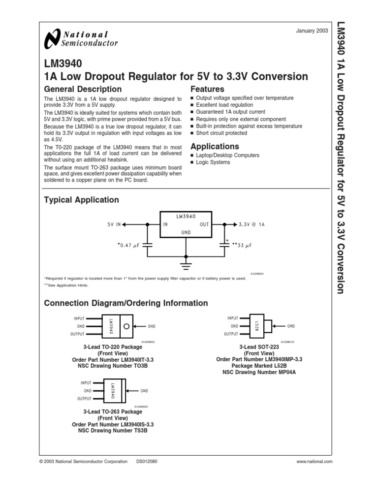 Chip 5v To 3.3 Volts LM3940 | PDF