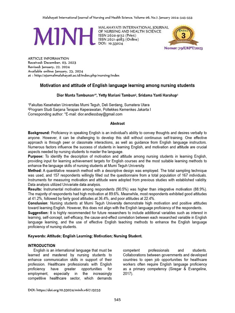 Motivation and Attitude of English Language Learni | PDF | Self ...