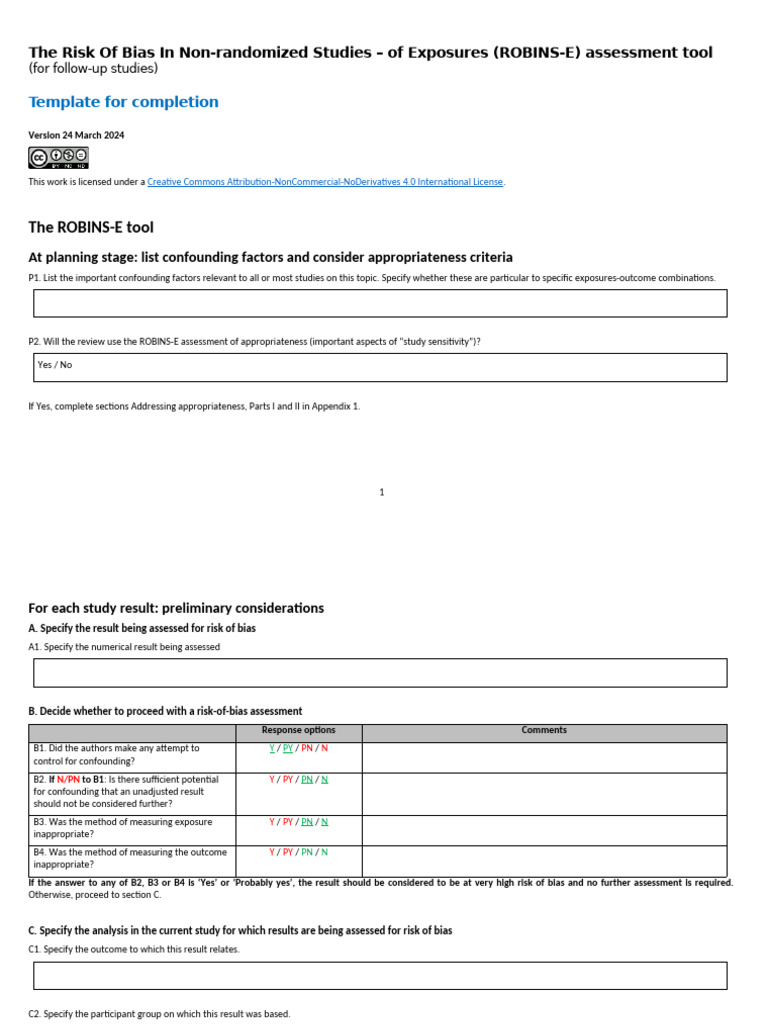 ROBINS-E Tool for Bias Assessment | PDF | Confounding | Risk