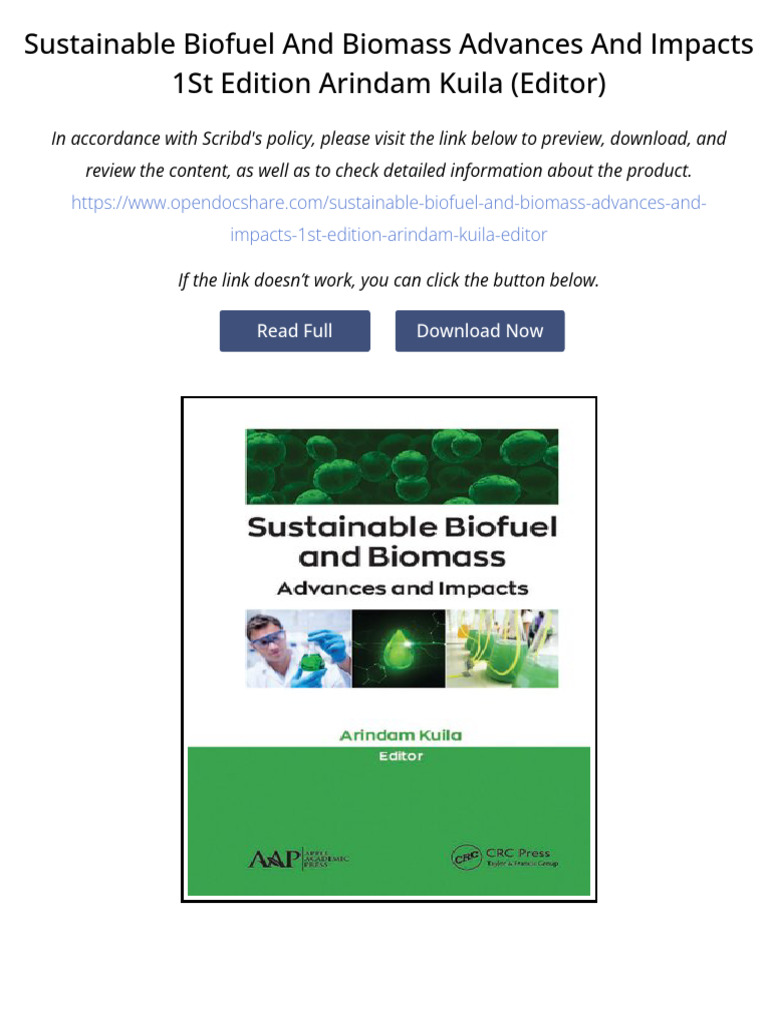 Sustainable Biofuel and Biomass Advances and Impacts 1st Edition ...