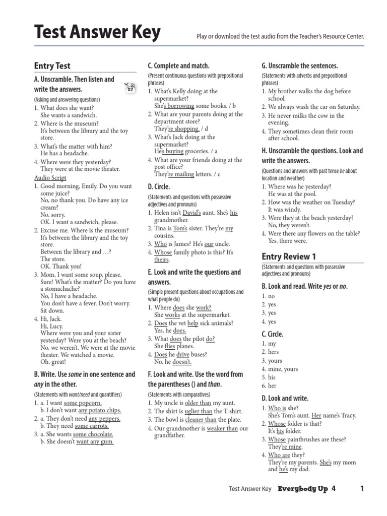 Entry Test Answer Key for English Skills | PDF