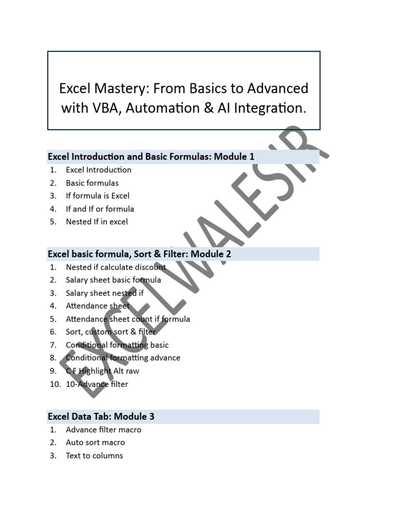 Excel Mastery: From Basics To Advanced With VBA, Automation & AI ...