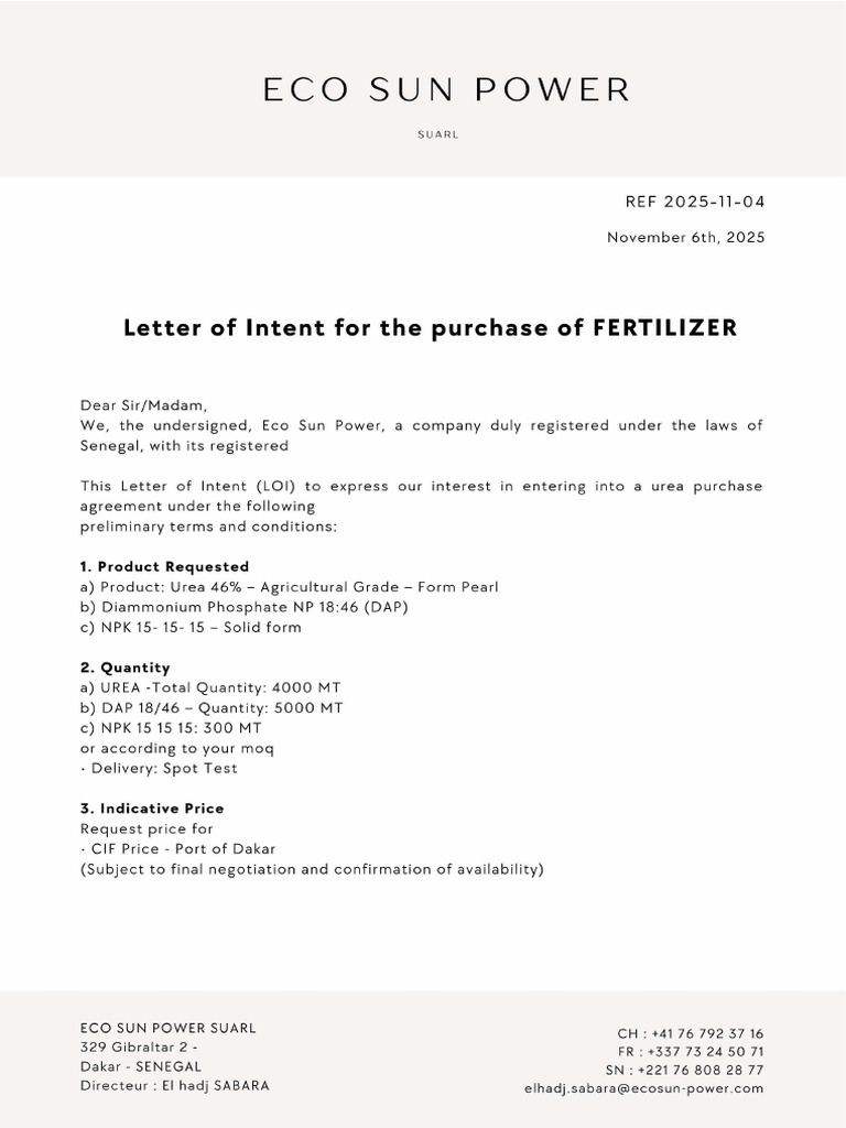 LOI Fertilizer Signed | PDF
