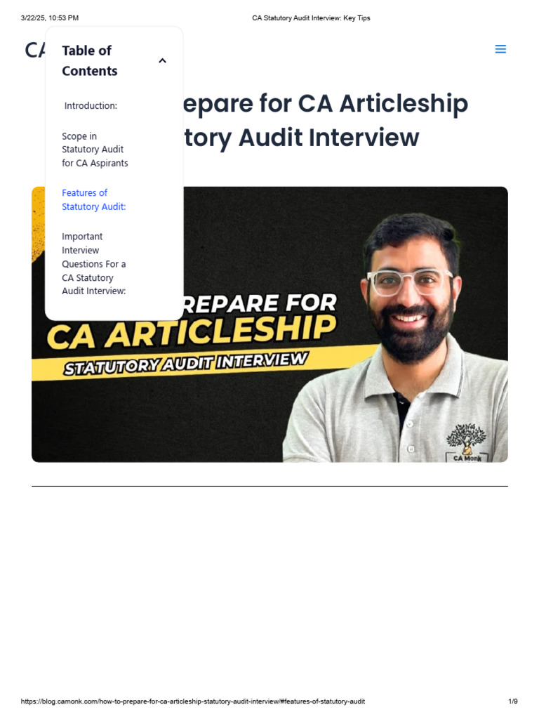 CA Articleship: Statutory Audit Prep Guide | PDF | Audit | Auditor's Report