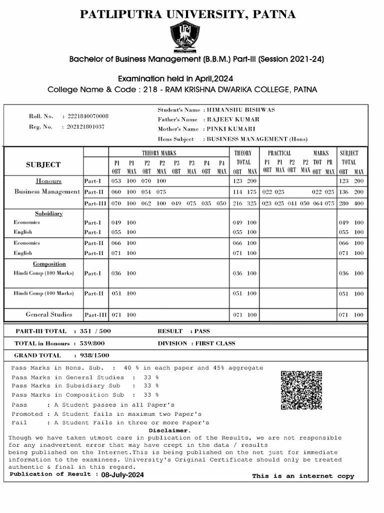 Last Exam Passing Marksheet | PDF