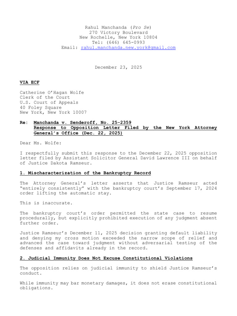 Manchanda v. Senderoff No. 25-2359 Response to Opposition Letter Filed ...