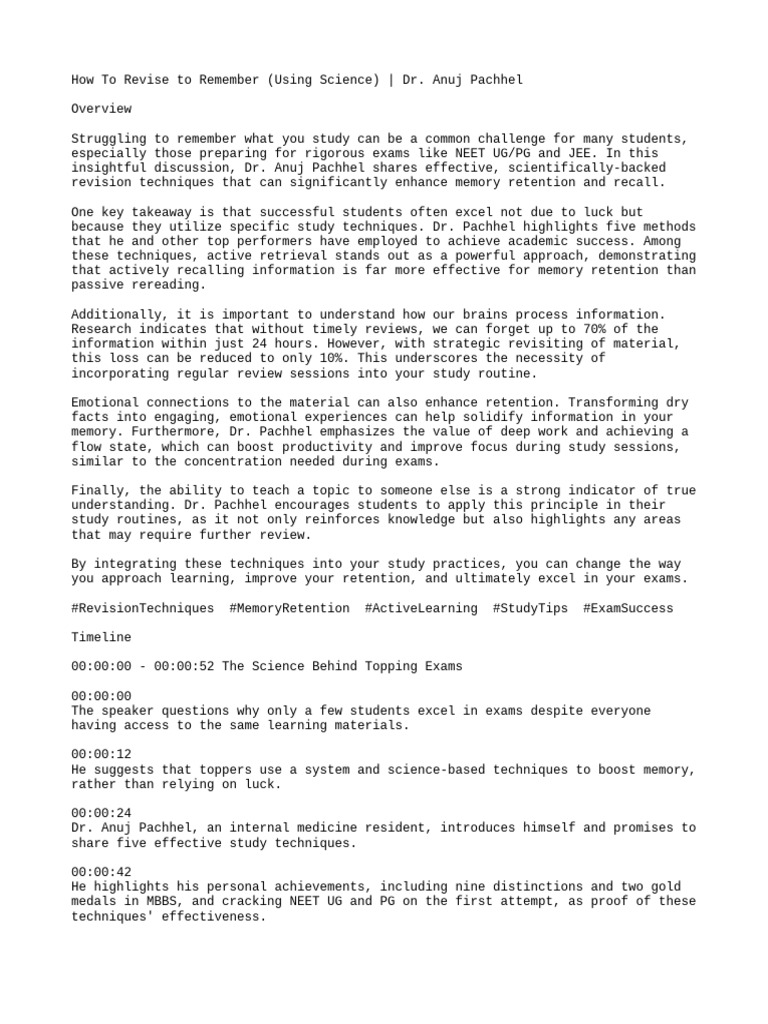 Science-Backed Revision Techniques | PDF | Memory | Flow (Psychology)