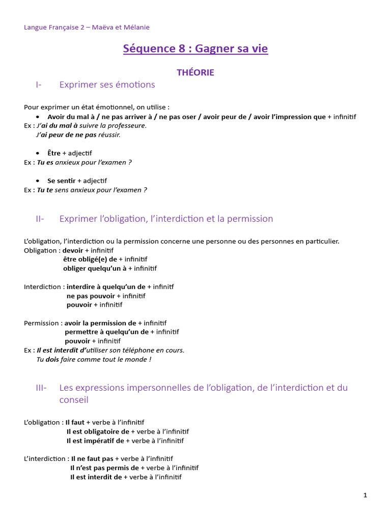 Expressions Émotionnelles et Obligations | PDF | Verbe | Morphologie ...