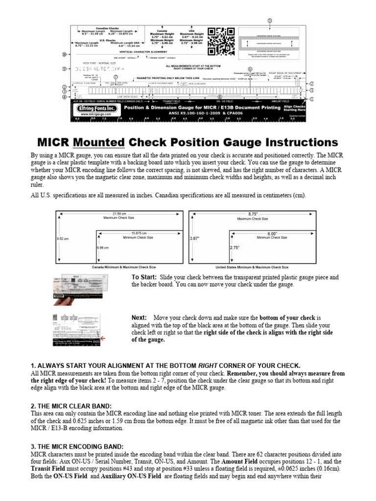 MICR Check Position Gauge Instructions | PDF | Encodings