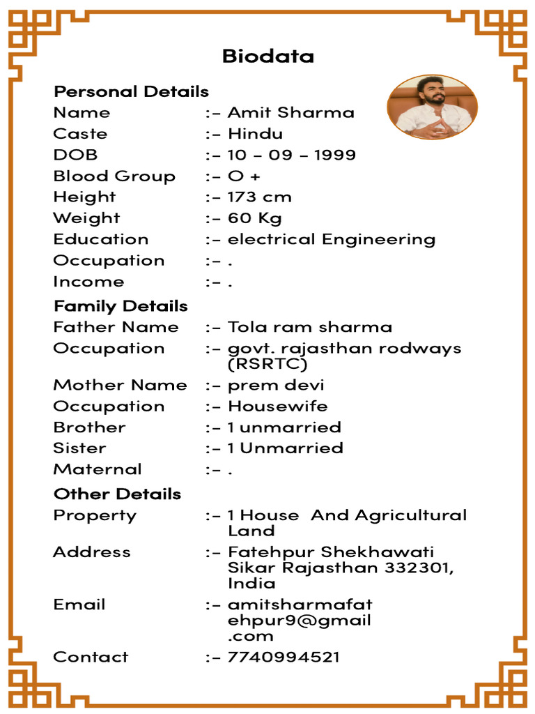 Amit Sharma's Personal Biodata Summary | PDF
