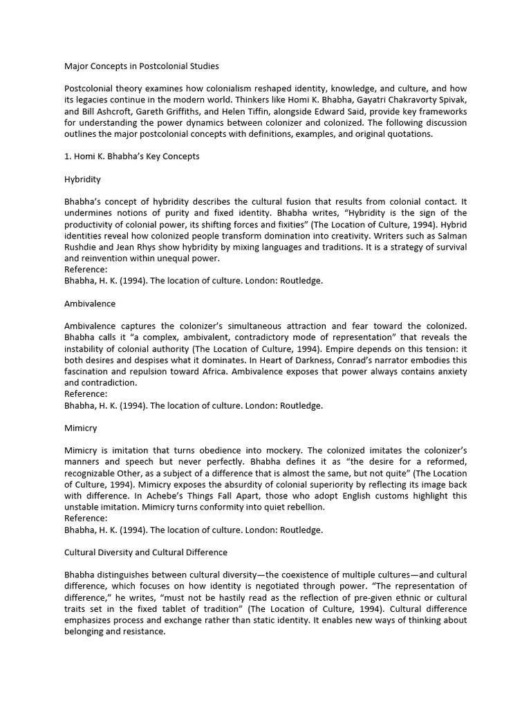 Key Concepts in Postcolonial Studies | PDF | Postcolonialism | Liberal ...