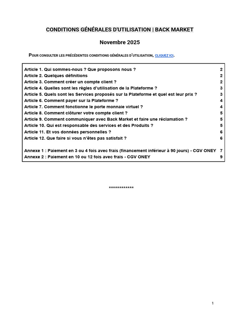 Conditions Générales d'Utilisation Back Market | PDF | Crédit | Finance ...