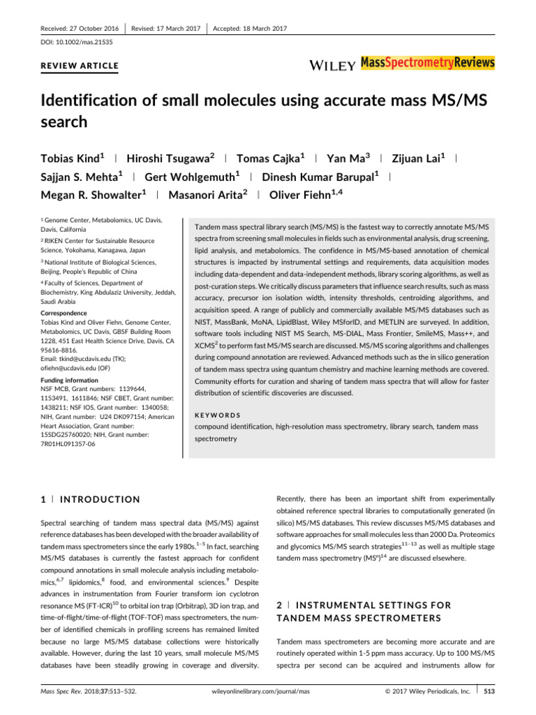 Mass Spectrometry Reviews - 2017 - Kind - Identification of Small ...