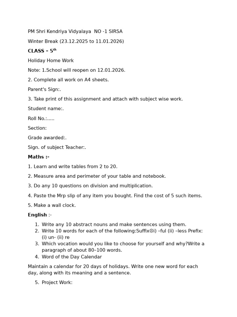 Class 5 Th Home Work | PDF | Linguistics