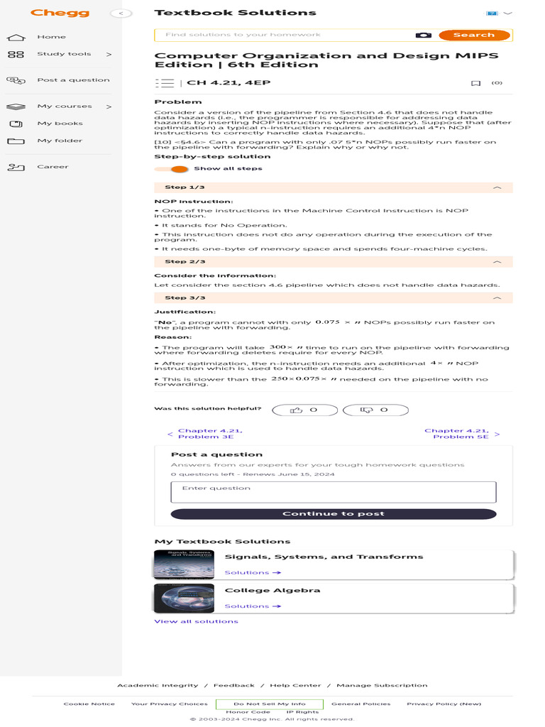 Solved Consider a Version of the Pipeline From Section 4.6 That d ...