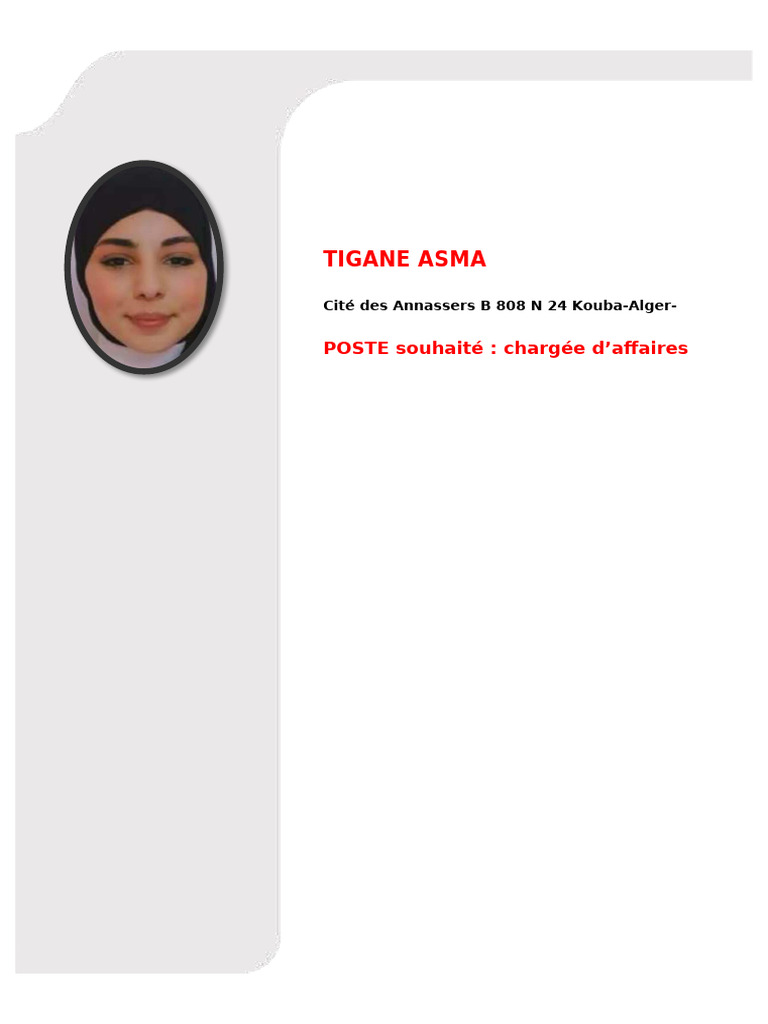 CV Chargée d'Affaires - Tigane Asma | PDF