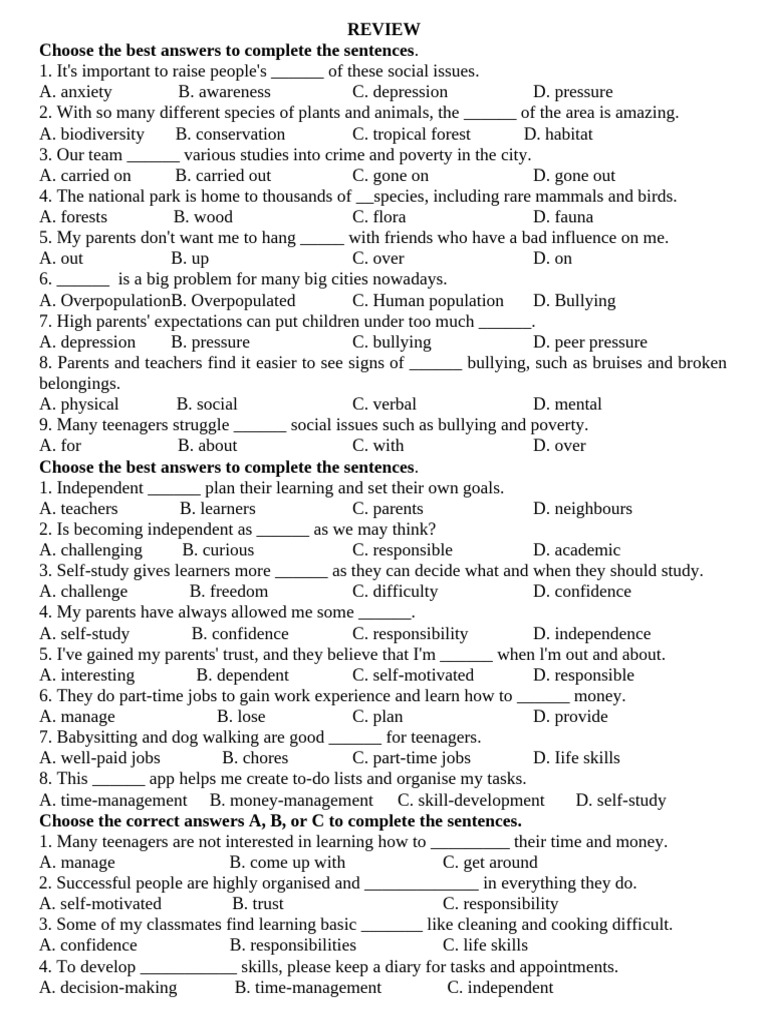 Sentence Completion Practice Quiz | PDF | Bullying | Apprenticeship