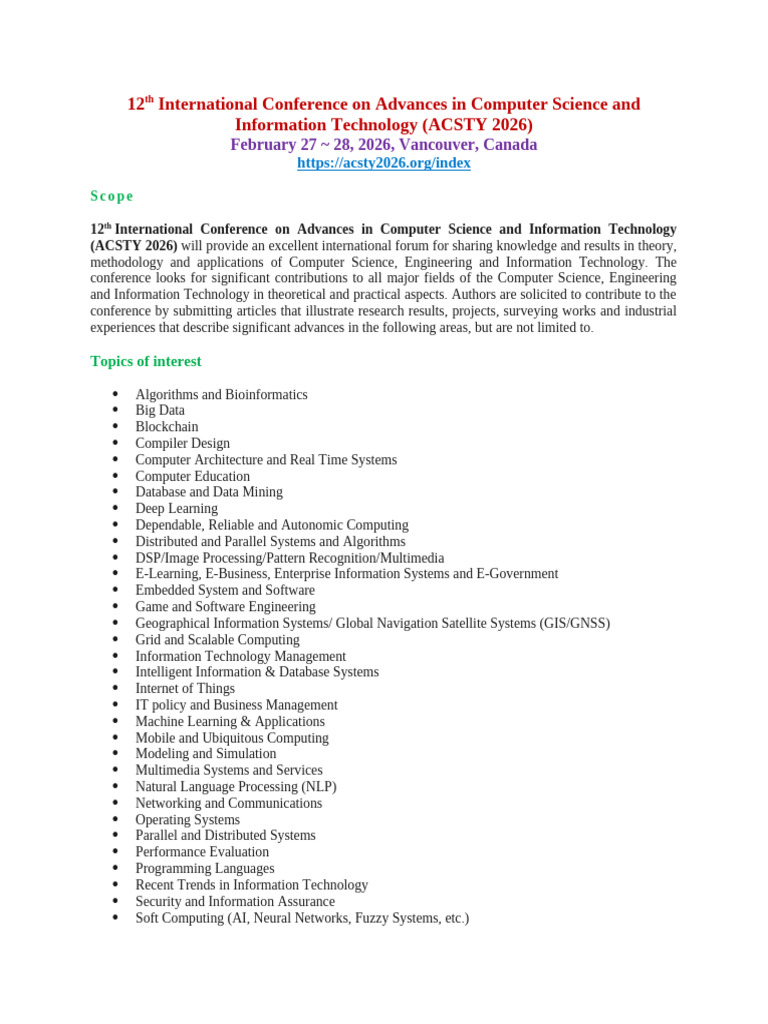 Call for Papers - 12th International Conference on Advances in Computer ...