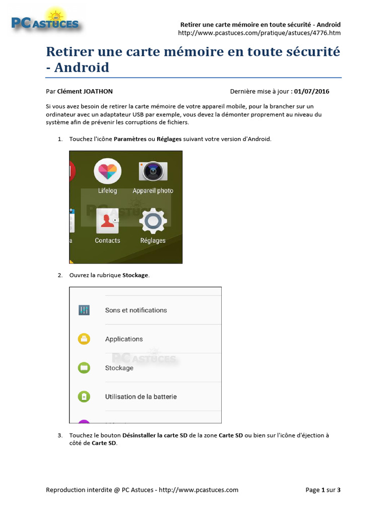 Retirer carte SD en toute sécurité Android | PDF | Android (Système d ...