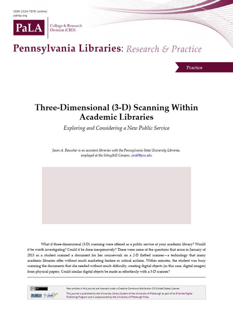 Three Dimensional 3 d Scanning Within Academic Libraries Soeep8o4n1 ...