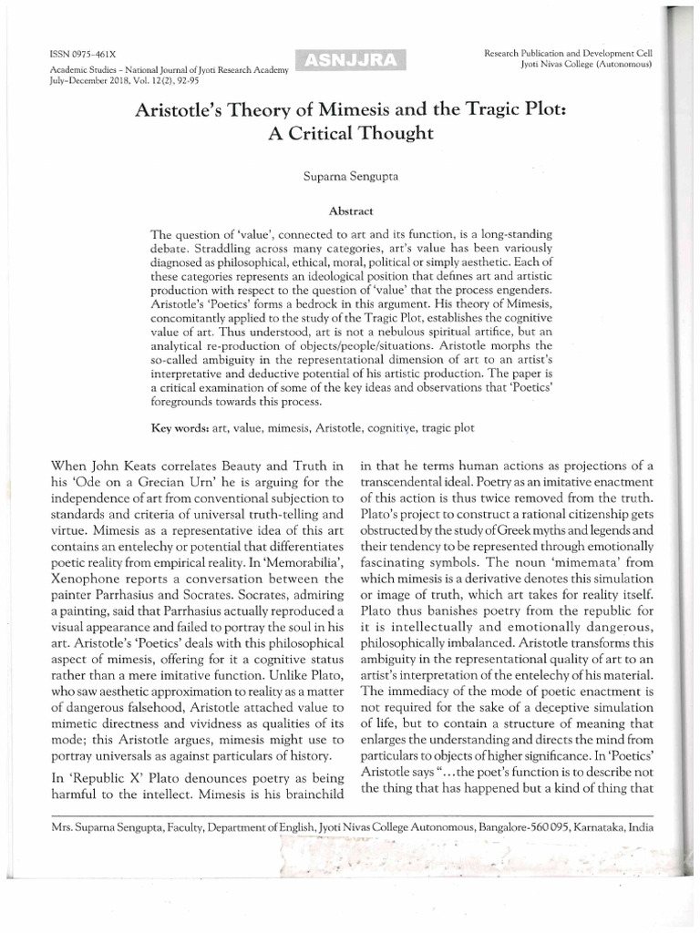 Aristotle S Theory of Mimesis and The TR | PDF