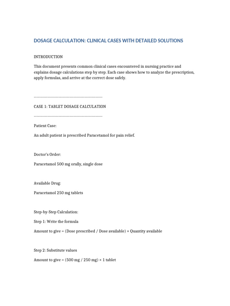 Clinical Dosage Calculation Guide | PDF | Dose (Biochemistry) | Chemistry