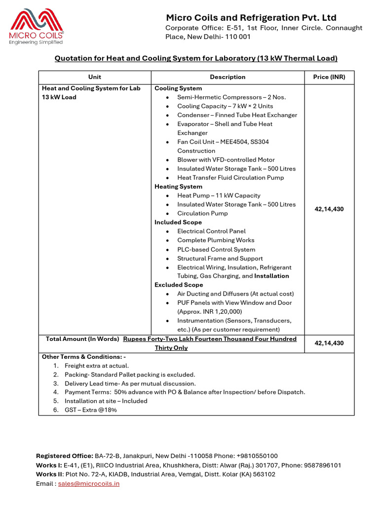 Quotation for Lab Heat and Cooling System | PDF | Heat Exchanger ...
