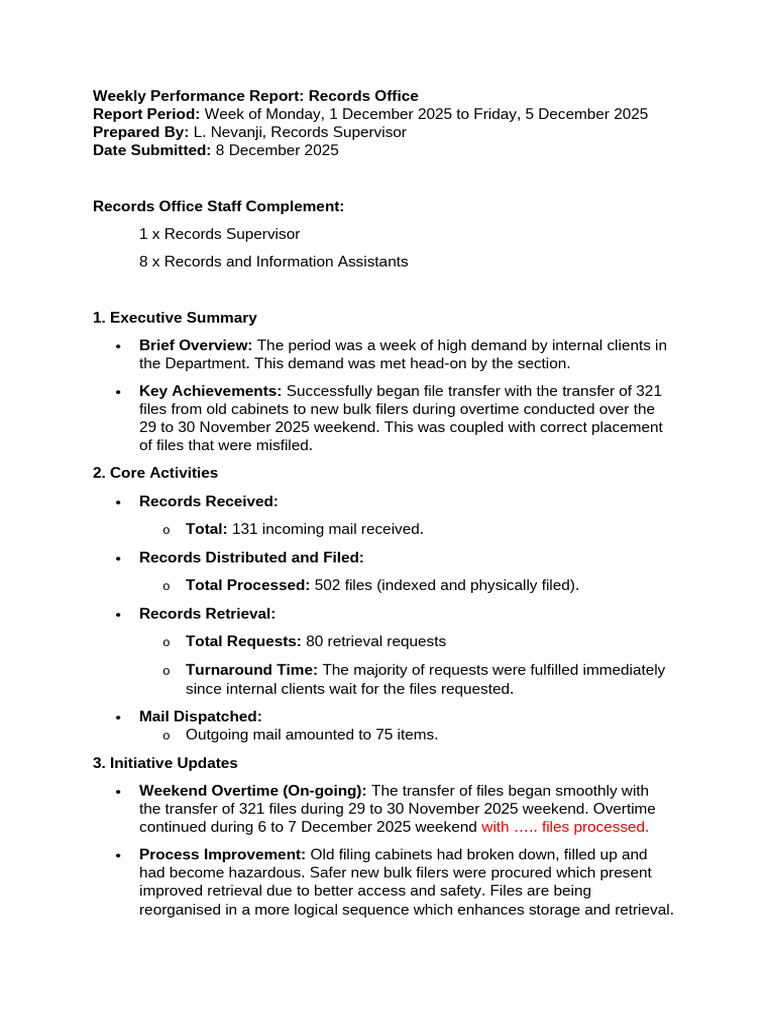 Weekly Records Office Performance Report | PDF | Computer File ...